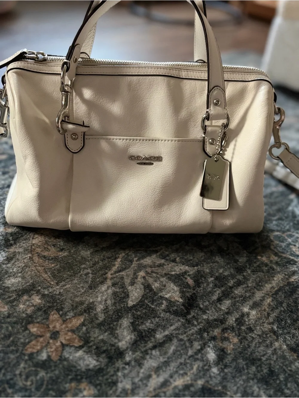 Coach White Leather Satchel with Silver Hardware